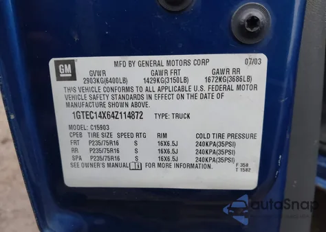 2004 GMC Sierra 1500 Work Truck из США, поврежденный, VIN 1GTEC14X64Z114872